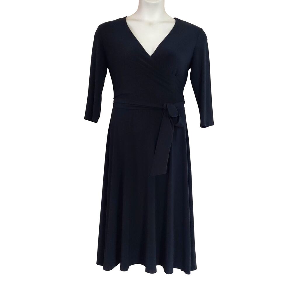 LAUREN Ralph Lauren Women's Black Belted V-Neck Fit & Flare Dress - Picture 6 of 11